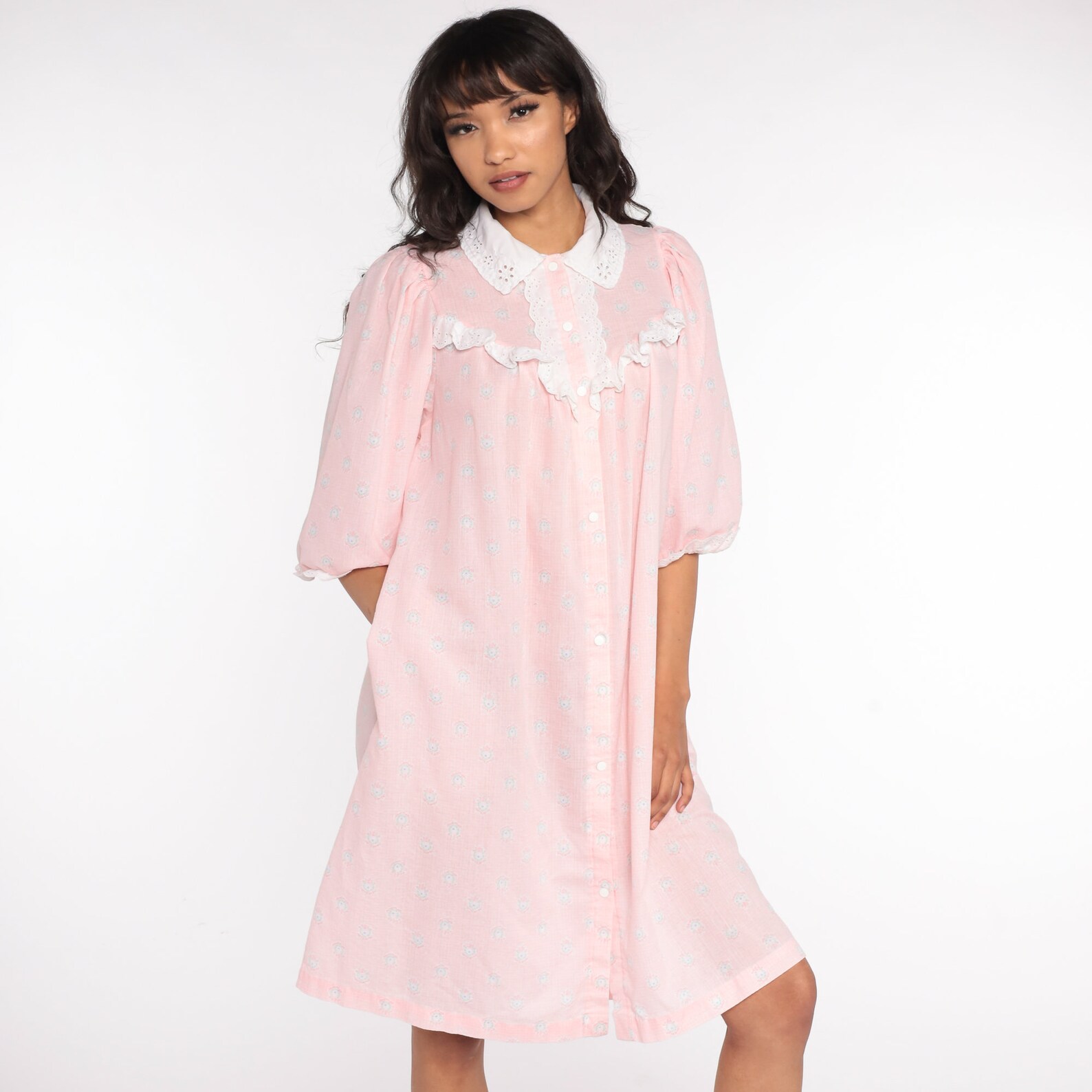 Floral Nightgown Pajama Dress 80s Puff Sleeve Nightie Baby Etsy