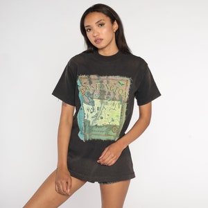 Jaren 90 Washington State T-shirt zwart vervaagde kaart Tshirt grafisch T-shirt retro PNW Tourist Travel T-shirt vintage jaren 1990 één steek medium