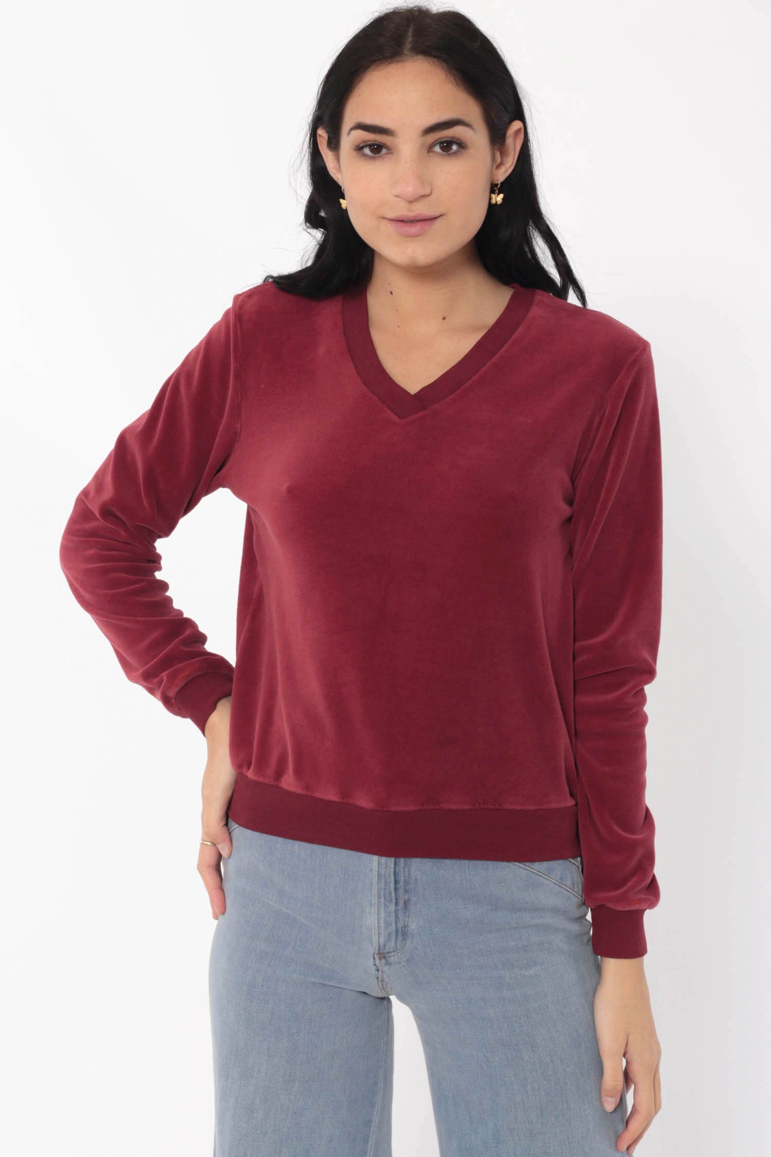 velour v neck sweater