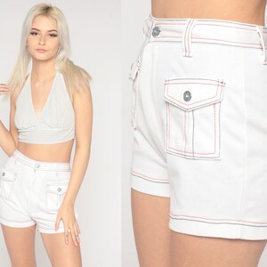 70s White Shorts Hotpants High Waisted Retro Mod Shorts Red Blue Pin Up Hot Pants High Rise Pinup Seventies Vintage 1970s Extra Small xs