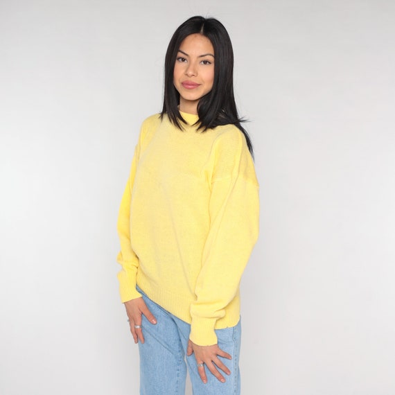 Yellow Sweater 80s Knit Pullover Sweater Retro Pl… - image 5