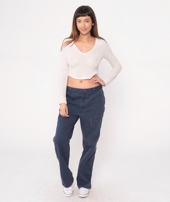 Navy Work Pants 90s Big Ben Carpenter Straight Leg High Waisted Vintage Workwear Blue Utility Pants Men's Trousers Dark Blue Extra Large XL