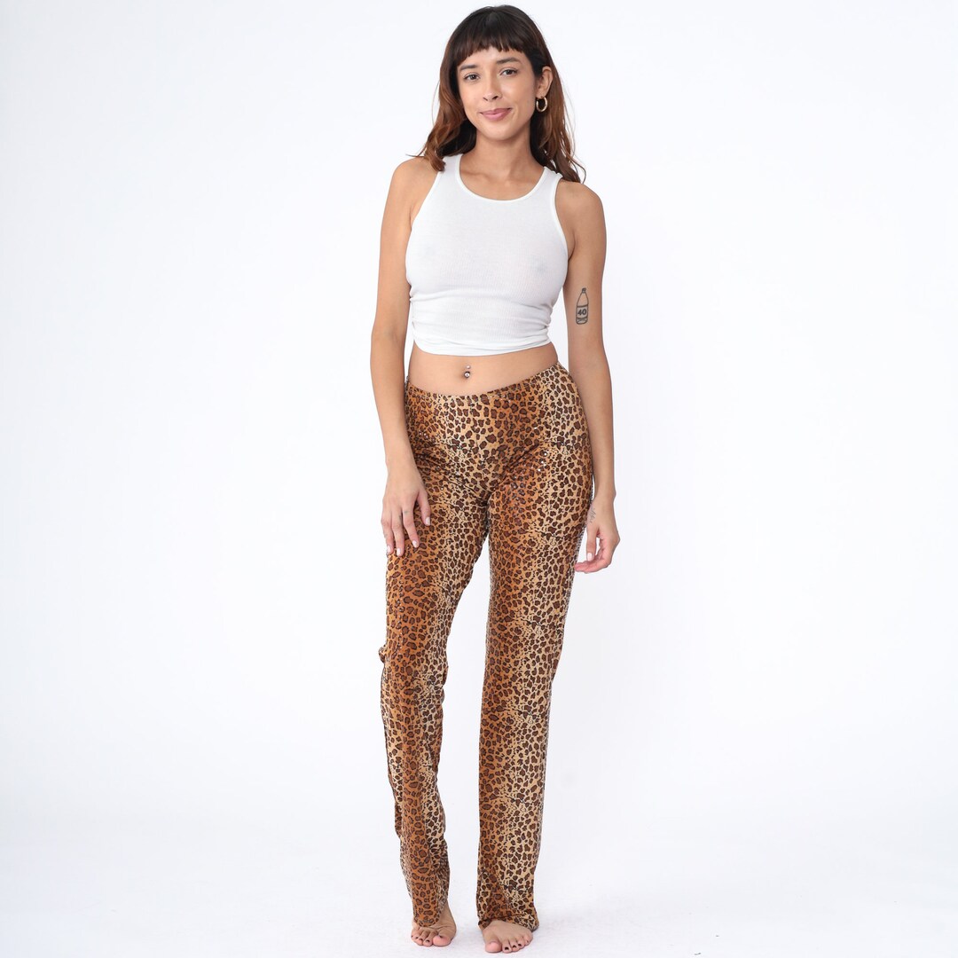 Mens Leopard Print Jeans Y2k Baggy Leopard Jeans Wide Leg
