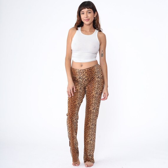 Leopard Print Pants Y2K Sparkly Flared Stretch Pants Going Out Raver Pants 00s Low Rise Glitter Clubwear Vintage Rave Hot Kiss Sexy Large