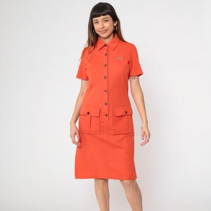 red lacoste polo dress NWT Lacoste Size 36 Red Stripe Pique Polo Dress Logo Crocodile Pockets  Womens