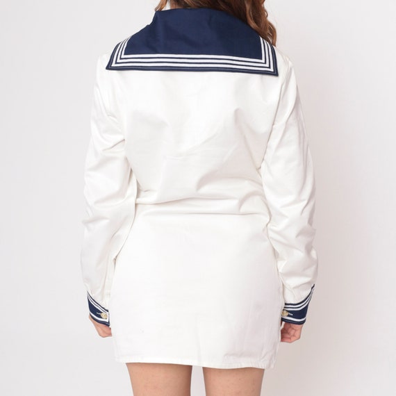 80s Sailor Collar White Mini Dress Shift 1980s Na… - image 5