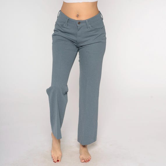 70s Flare Pants Gray Farah Vintage High Waisted Wide Leg Polyester Trousers Hippie Casual Grandpa Style  Bell Bottom Unisex Medium M 32