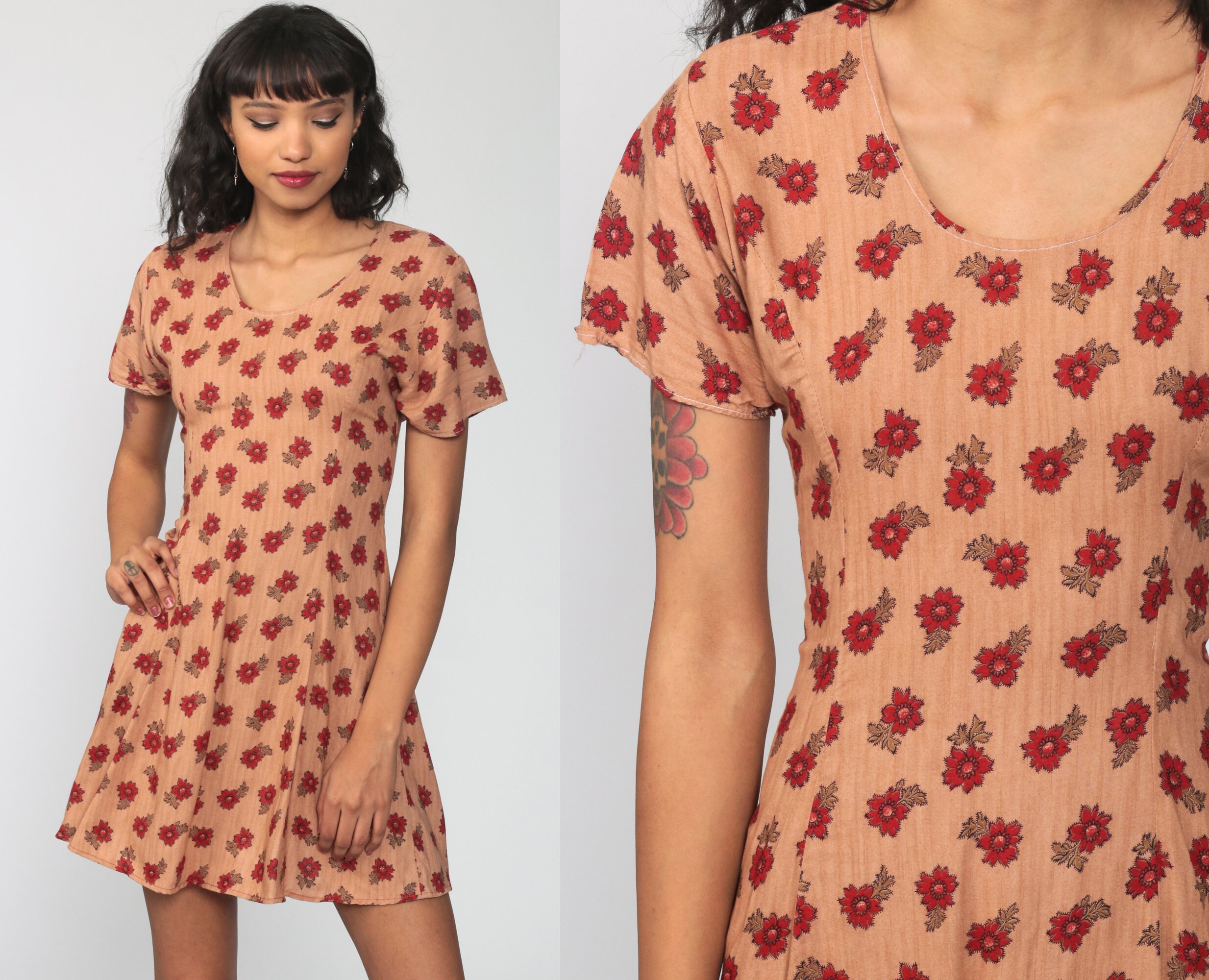 tan floral dress