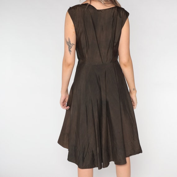 1950s Silk Dress Brown Bow Dress Full Skirt 50s P… - image 7