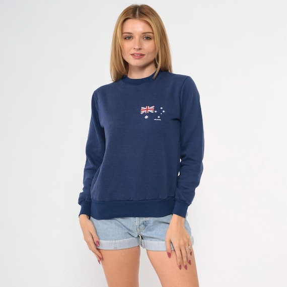80s Australia Sweatshirt Vintage Dark Blue Australian Flag Slouchy Jumper Crewneck Pullover Retro 1980s Graphic Extra Small xs
