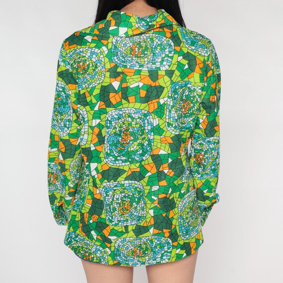 70s Boho Shirt Psychedelic Blouse Green Kaleidosc… - image 6