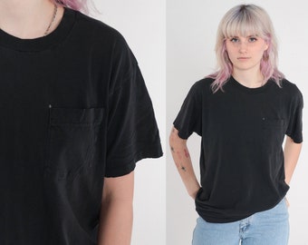 Black Pocket Tee 90s T-Shirt Retro Plain TShirt Solid T Shirt Minimalist Top Basic Shirt Streetwear Vintage 1990s Jerzees Large xl