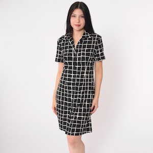 Vintage Black White Checkered Dress 90s Grid Print Shirt Dress Short Sleeve  Button up Shirtdress Sheath 1990s Preppy Petite Small Medium - Etsy