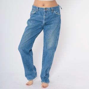 Vintage 90s Blue Jeans George Strait Cowboy Cut Wrangler Straight Leg Western 1990s High Rise Waist Denim Pants Men's 35 x 34 Large L image 3