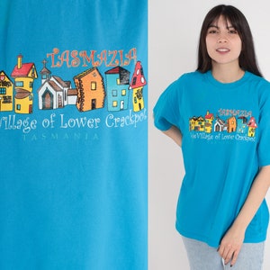 Tasmazia Shirt 90s Tazmania Australia T-Shirt Village Of Lower Crackpot Maze Graphic Tee Retro Tourist Tshirt Blue Vintage 1990s Large L image 1