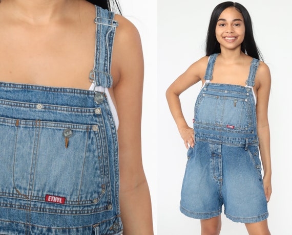 90s Denim Overalls Ethyl Jeans Shorts Bib Shortall