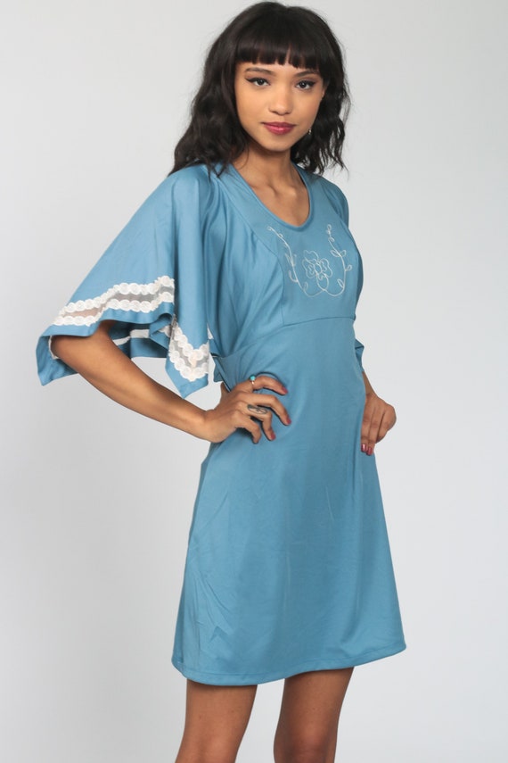 Babydoll Mini Dress Angel Flutter Sleeve Dress 70… - image 4