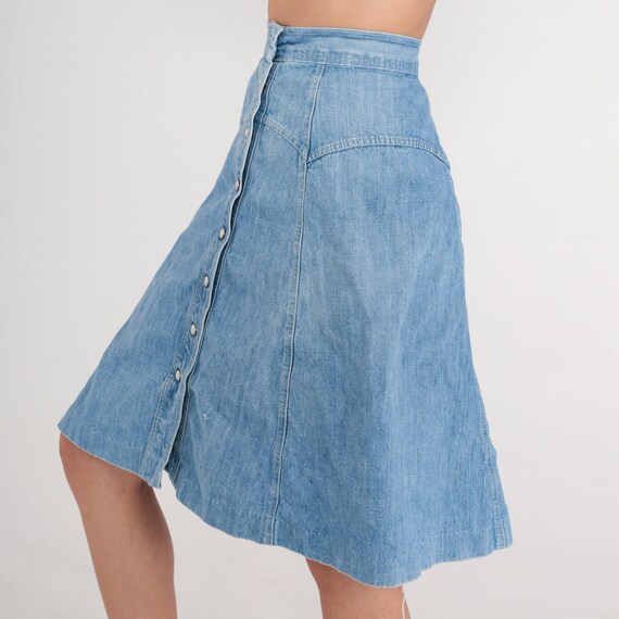 Denim Pearl Snap Skirt 80s Blue Jean Button up Mi… - image 3