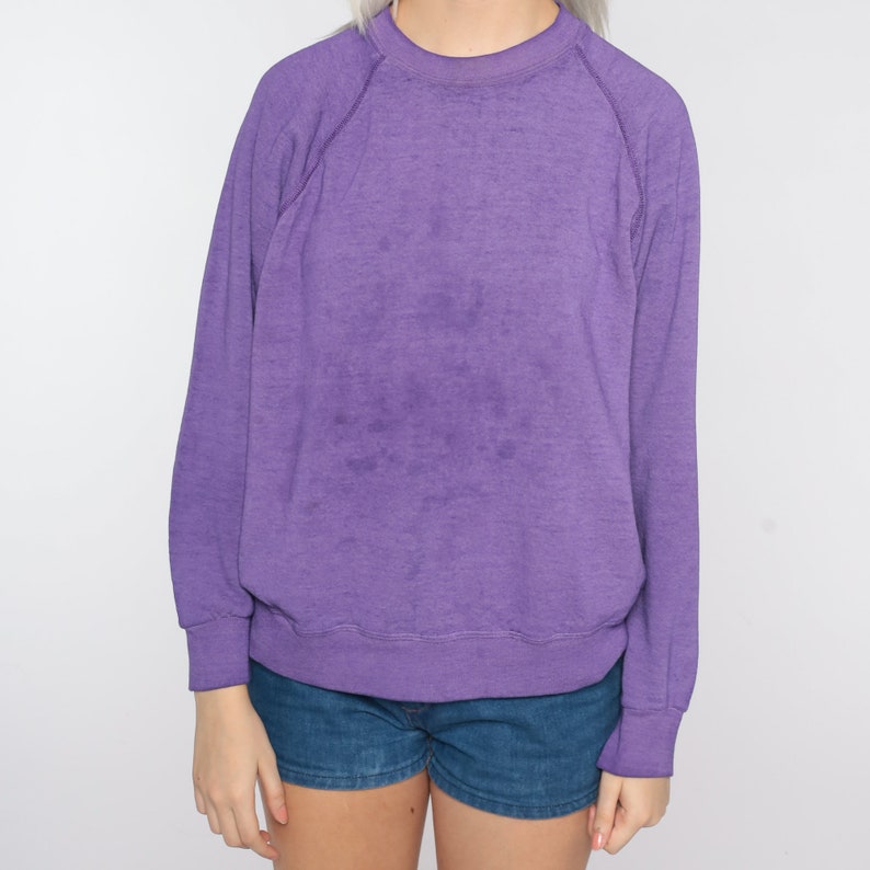 80s Sweatshirt Purple Crewneck Sweatshirt Raglan Sleeve Plain Long Sleeve Shirt Slouchy 1980s Vintage Sweat Shirt Blank Extra Large xl l image 7