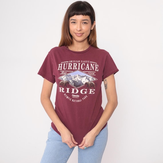 Hurricane Ridge T-shirt Olympic National Park Graphic Tee Burgundy Maroon Mountains Bears Outdoor Hiking Nature Washington State Small S
