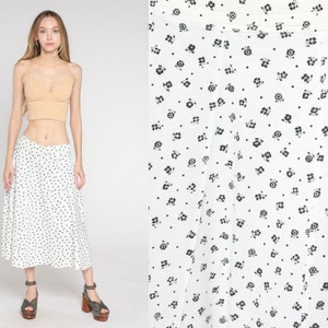 Ditsy Floral Skirt 90s White Flower Print Midi Skirt Boho Grunge Hippie Festival Summer Feminine Vintage 1990s Cotton Small Medium