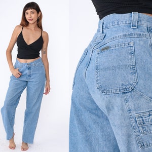 Hammer Loop Jeans Y2K Cargo Workwear High Waisted Rise Jeans Relaxed Straight Tapered Leg Light Wash Blue Denim Pants 00s Vintage Medium 10 image 1