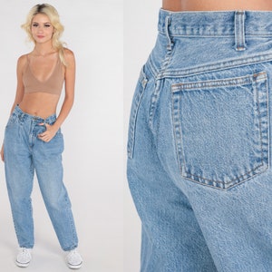 High Waisted Jeans 90s Mom Jeans Pleated Straight Leg Retro Denim Pants Boyfriend Basic Plain Blue Streetwear Vintage 1990s Small S 27