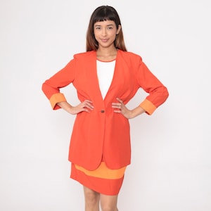 Orange 2fer Dress 80s Attached Jacket Office Dress Mini Dress Two Tone Striped White Secretary Work Dress Vintage 1980s Minidress Medium