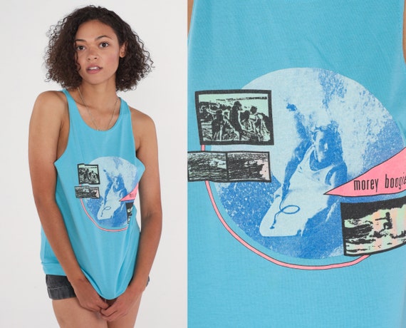 90s Morey Boogie Shirt Surfer Tank Top Boogie Boarder Graphic Muscle Tee Retro Beach Surf Tshirt Single Stitch Blue Vintage 1990s Medium M