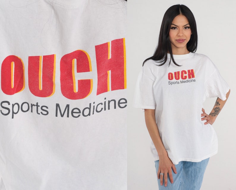 Ouch Sports Medicine Shirt Y2K Fitness T-Shirt Physical Therapist TShirt Sport Graphic Tee Retro Athletic TShirt White Vintage 00s Large L image 1