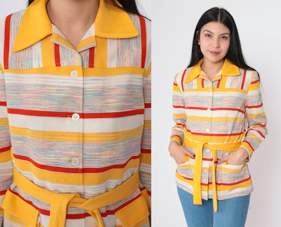Chemise sport Slim en lin et coton blancs à rayures jaunes Father & Sons