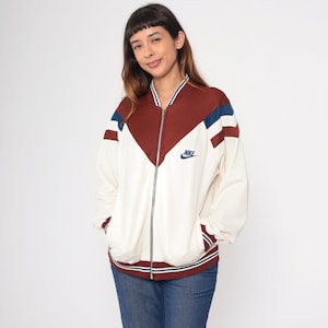 80s Nike Track Jacket Zip Up Warm Up Jacket Streetwear Cream Rust Brown Blue Chevron Striped Jacket 1980s Vintage Retro Men&#39;s Large L
