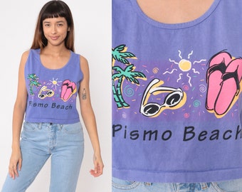 90s Pismo Beach Tank Top Purple California Shirt Surfer Palm Tree Tank Top Vintage Graphic 1990s Sun Summer Top Cotton Small Medium