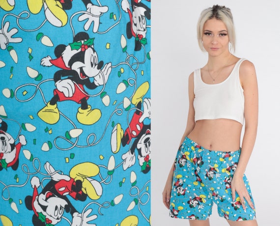 Mickey Mouse Boxer Shorts 90s Christmas Disney Underwear Walt Disney Pjs  Retro Pajama Shorts Elastic Waist Blue Cotton Vintage 1980s Large L 