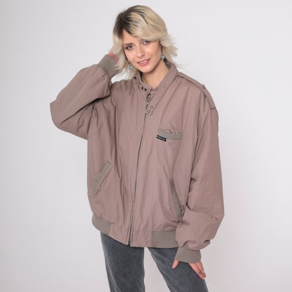 Members Only Jacket 80s Brown Windbreaker Bomber Zip Up Cafe Racer Moto Epaulette Coat Stranger Things Vintage 1980s Lightweight Men's Large