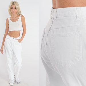 White Jeans 90s Mom Jeans Retro Tapered Straight Leg High Waisted Rise Denim Pants Summer Retro Basic Minimal Vintage 1990s Bonjour Small 28 image 1