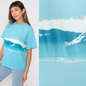 Maui Surfer Shirt 90s Crazy Shirts Hawaii T-Shirt Ocean Surfing Graphic Tee Wraparound Print Surf Blue Single Stitch Vintage 1990s Large L