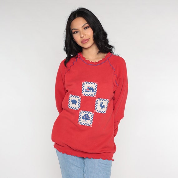 Country Farm Sweatshirt 90s Pig Chicken Sweatshir… - image 3