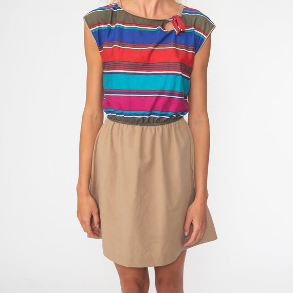 Striped Mini Dress 70s Keyhole Dress 1970s Boho K… - image 7