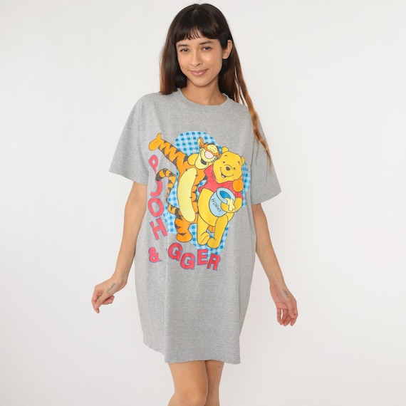 Vintage Winnie the Pooh T shirt Dress Pajama Shirt Pooh Tigger Night Shirt Sleep 90s Nightgown Cartoon Mini Grey Small Medium Large Etsy UK