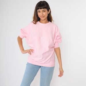 Vintage Dolman Sleeve Sweatshirt 80s Baby Pink Short Sleeve Sweater Retro Slouchy Pullover 1980s Crewneck Plain Pastel Small Medium xs