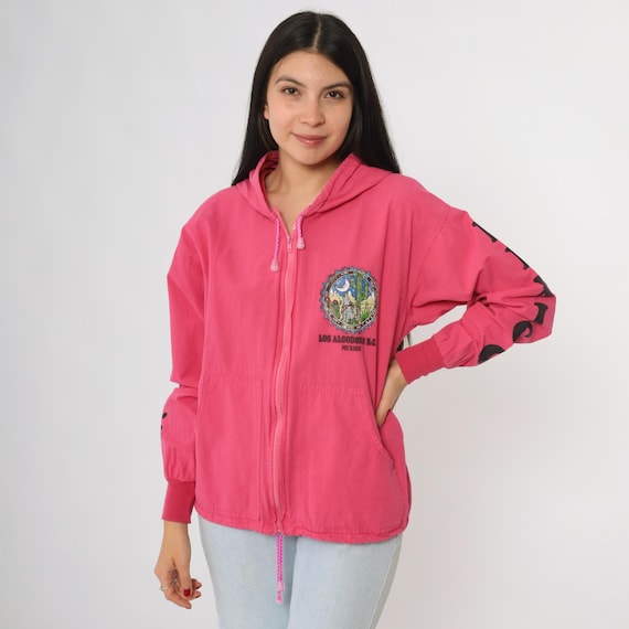 90s Mexico Hoodie Los Algodones Pink Zip Up Sweatshirt Coyote Desert Cactus Graphic Southwest Tourist Jacket Cotton Small S