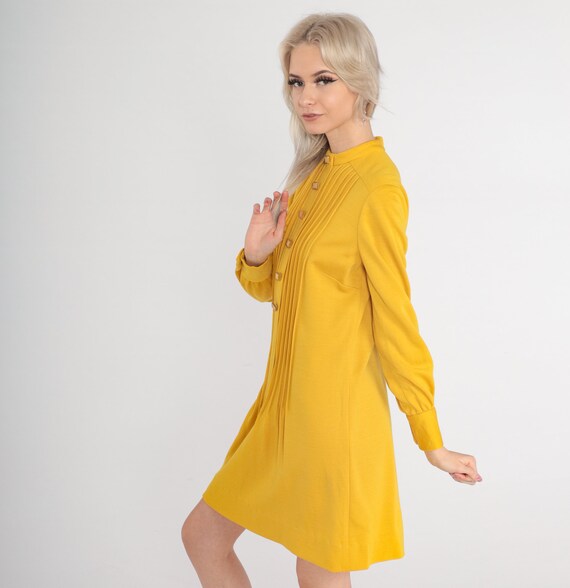 Mod Mini Dress 60s Yellow Wool Blend Dress 70s St… - image 5