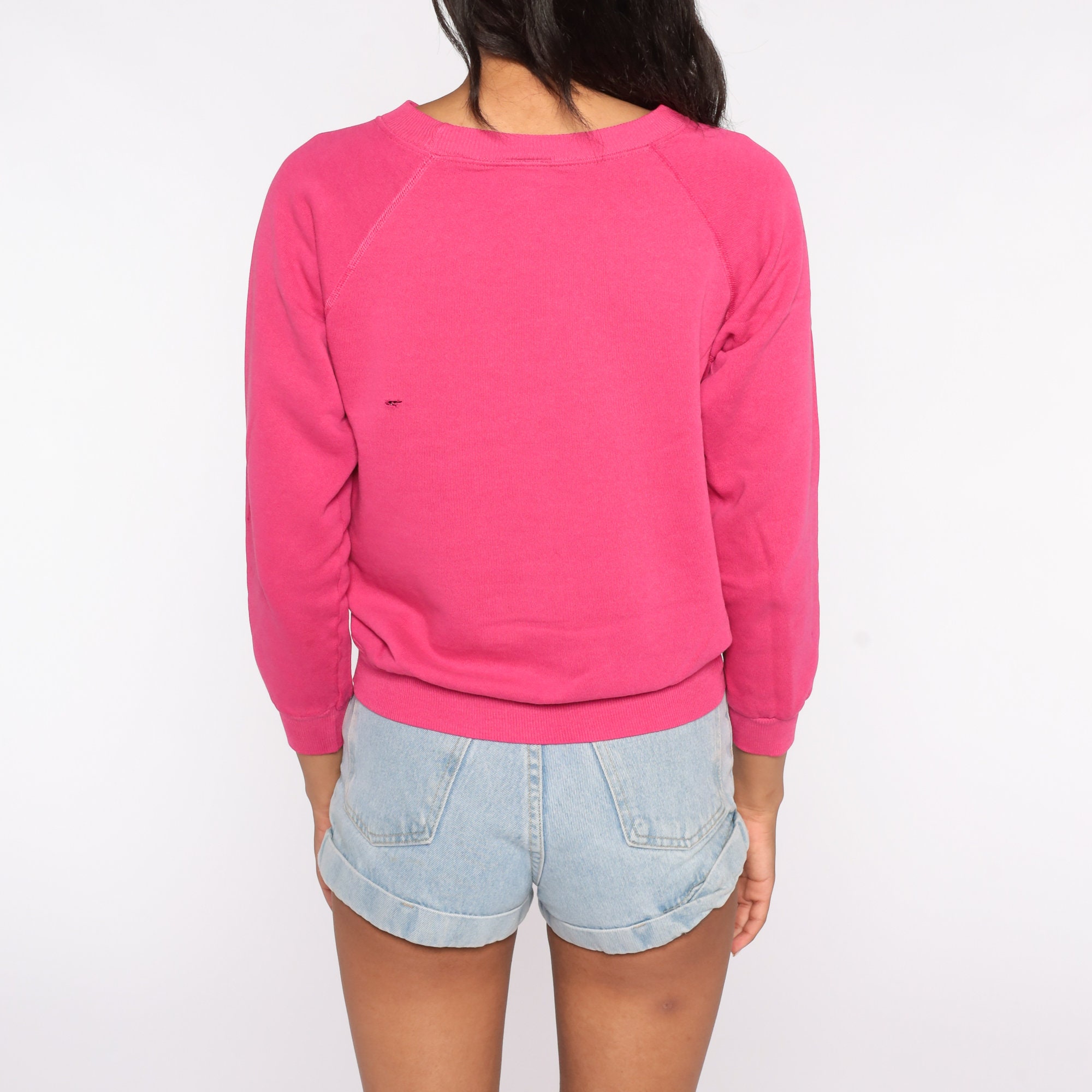 Floral Sweatshirt 80s Bright Pink Sweatshirt Vintage RAGLAN Sleeve Sweater Kawaii Graphic 1980s 