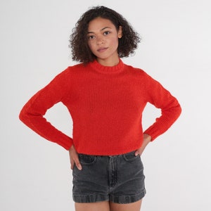 Rode trui jaren 80 pullover gebreide trui ronde hals Slouchy effen basis gelaagdheid gebreide trui ronde hals minimale acryl vintage jaren 1980 kleine S
