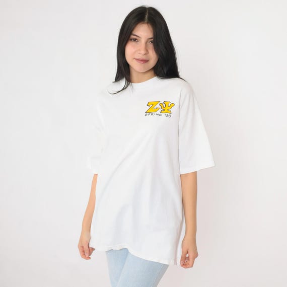 Vintage Zeta Psi Fraternity T-Shirt 90s Rush Greek Life Spring 1993 White Graphic Tee 1990s Hanes Beefy USA College Extra Large xl