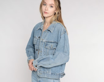 Y2K Denim Jacket Button up Jean Jacket Retro Basic Biker Trucker Boyfriend Jacket Blue Plain Streetwear Minimal Vintage 00s Cotton Medium M