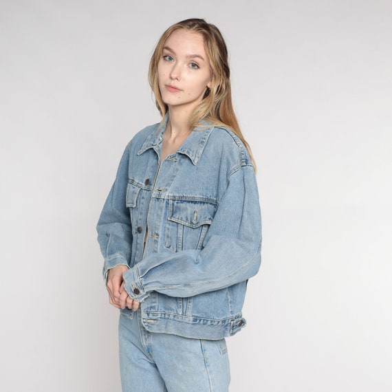 Y2K Denim Jacket Button up Jean Jacket Retro Basic Biker Trucker Boyfriend Jacket Blue Plain Streetwear Minimal Vintage 00s Cotton Medium M