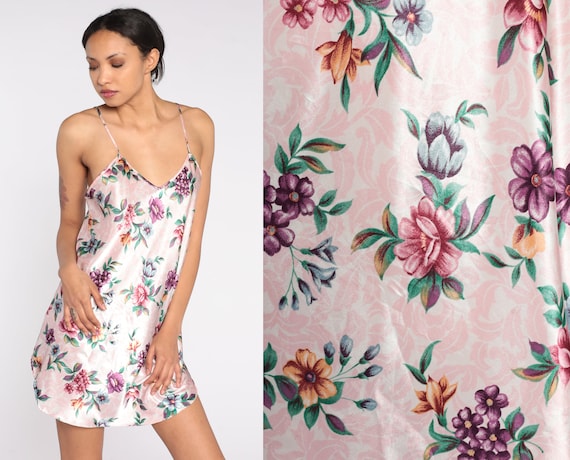 Floral Slip Dress 90s Lingerie Mini Dress Grunge Boho Nightgown Lounge Dress Chemise Spaghetti Strap Sexy Romantic Vintage 1990s Medium M