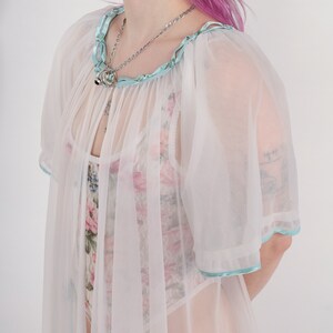 80s Short White Robe Sheer Robe Lingerie Jacket Lingerie Puff Sleeve ...